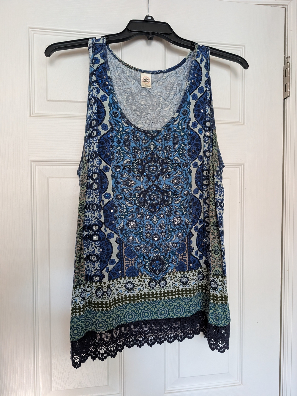Bila Blue Multi-Pattern Lace Hem Tank XXL